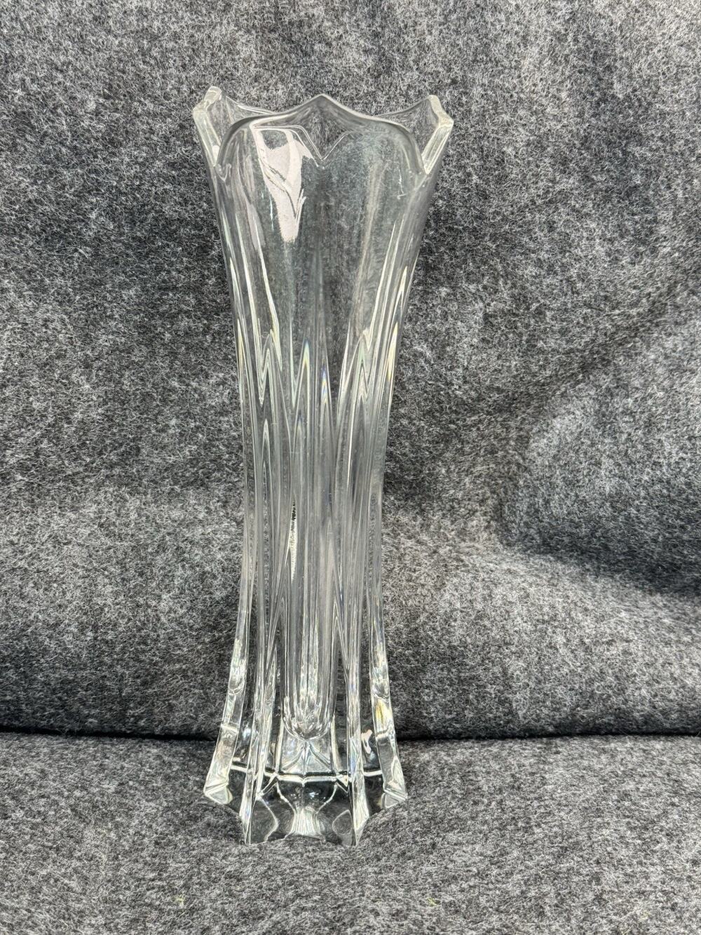 Gorham Germany Full Lead Glass Crystal Tulip Top Vase Star Of David Base 50s VTG